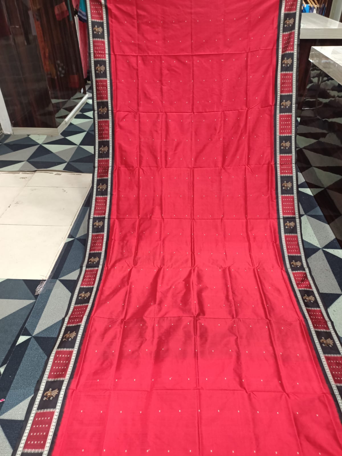 Red Black Doll Border Bomkai Silk Saree