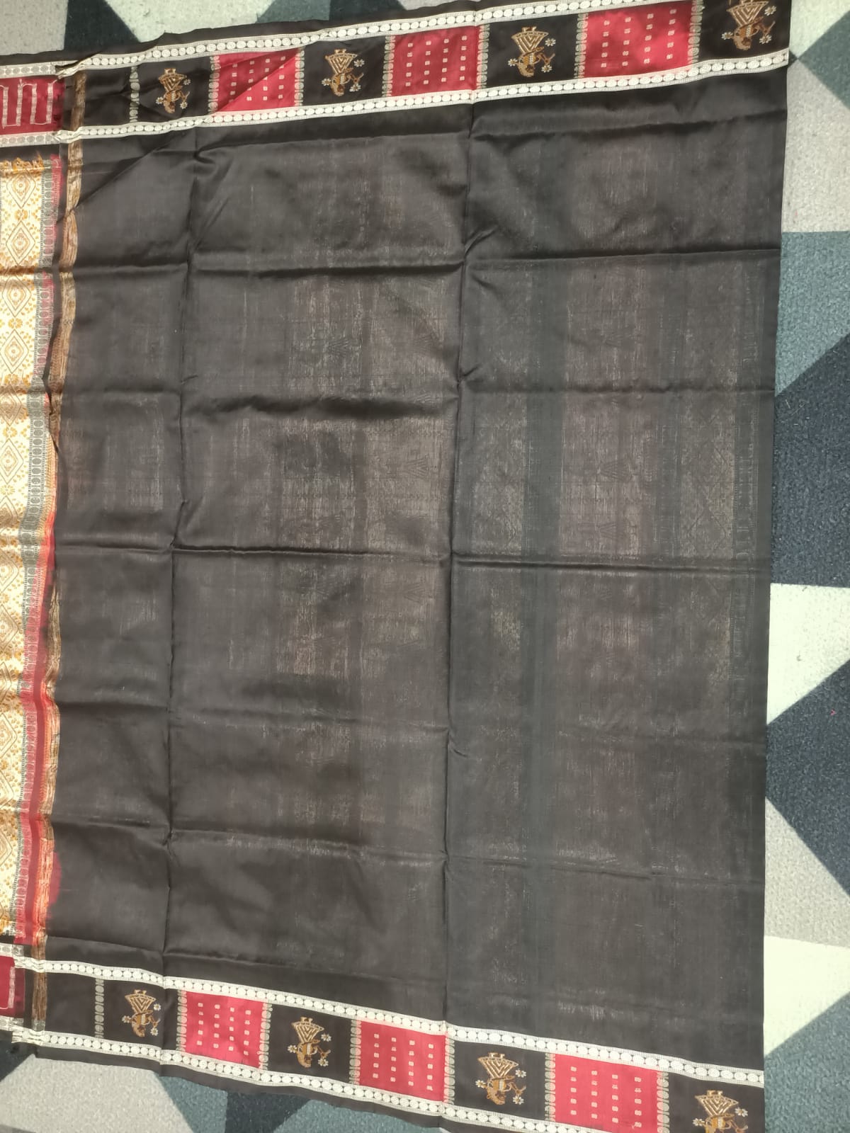 Red Black Doll Border Bomkai Silk Saree