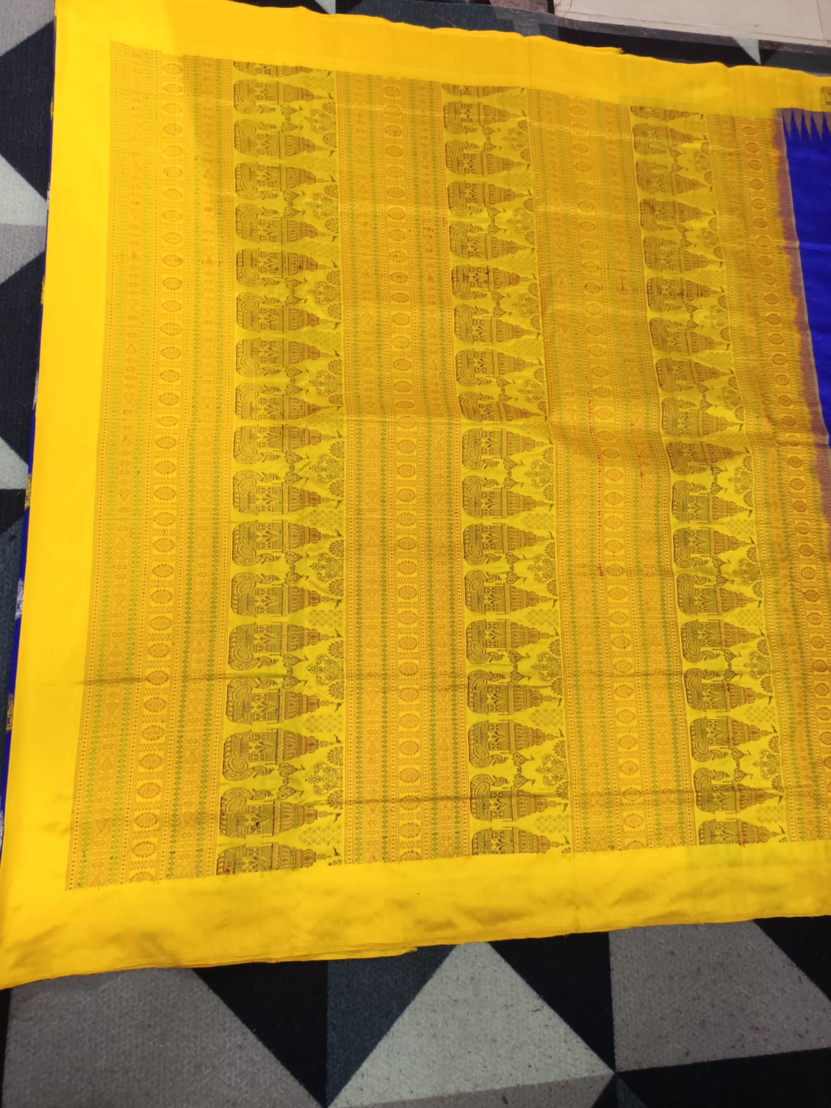 Blue Yellow Boita Design Bomkai Silk Saree