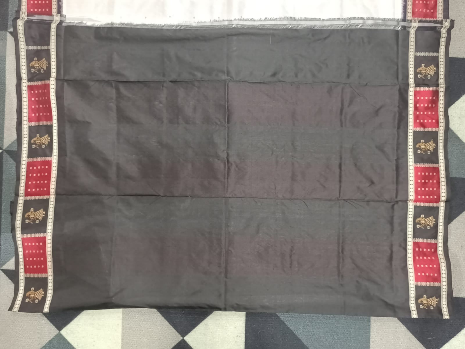 White Maroon Black Doll Border Bomkai Silk Saree