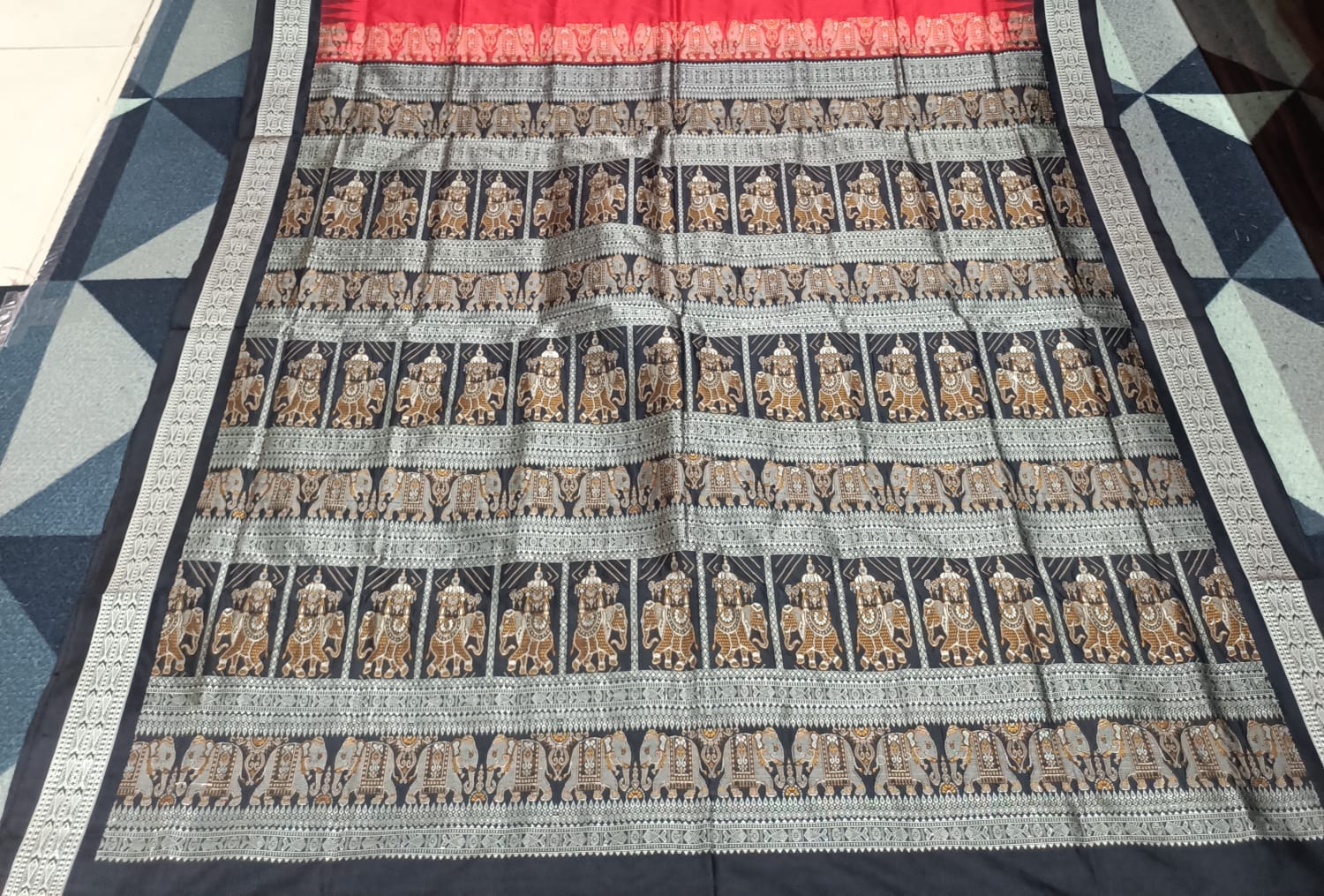 Red Black Buti Bomkai Silk Saree