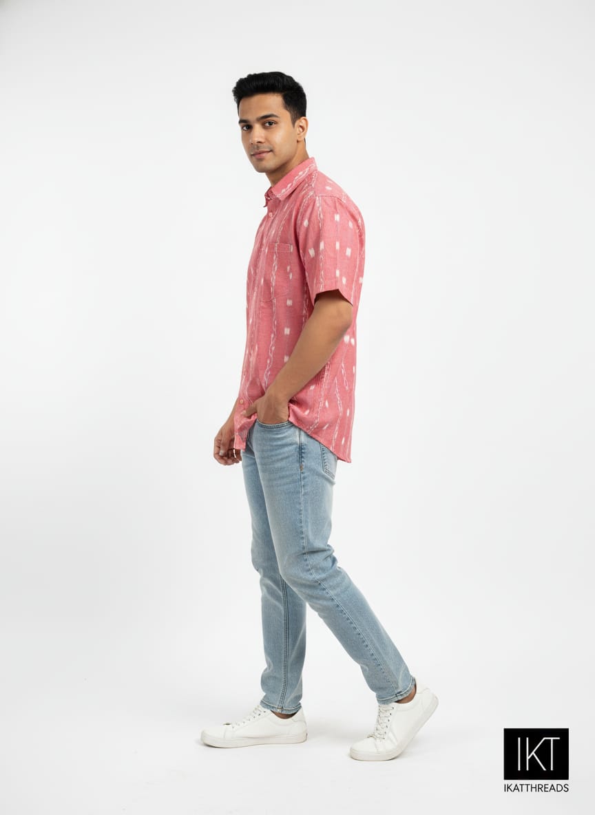 Pink Tipa Pasapali Odisha Handloom Men's Half Shirt
