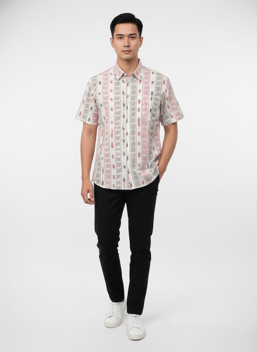 White Grey Tipa Pasapali Odisha Handloom Men's Half Shirt