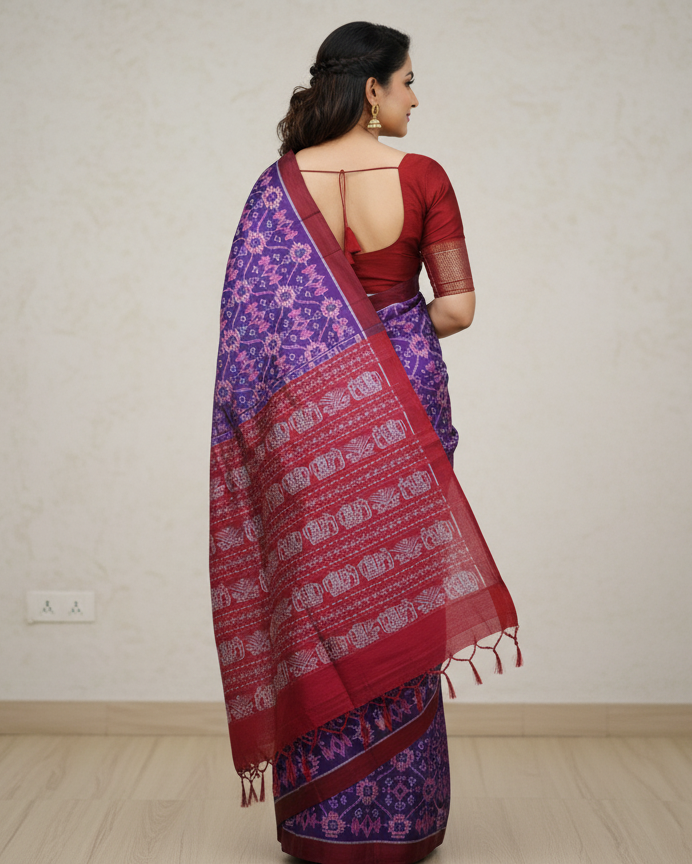 Purple Maroon Pasapali Design Mulberry Silk Saree