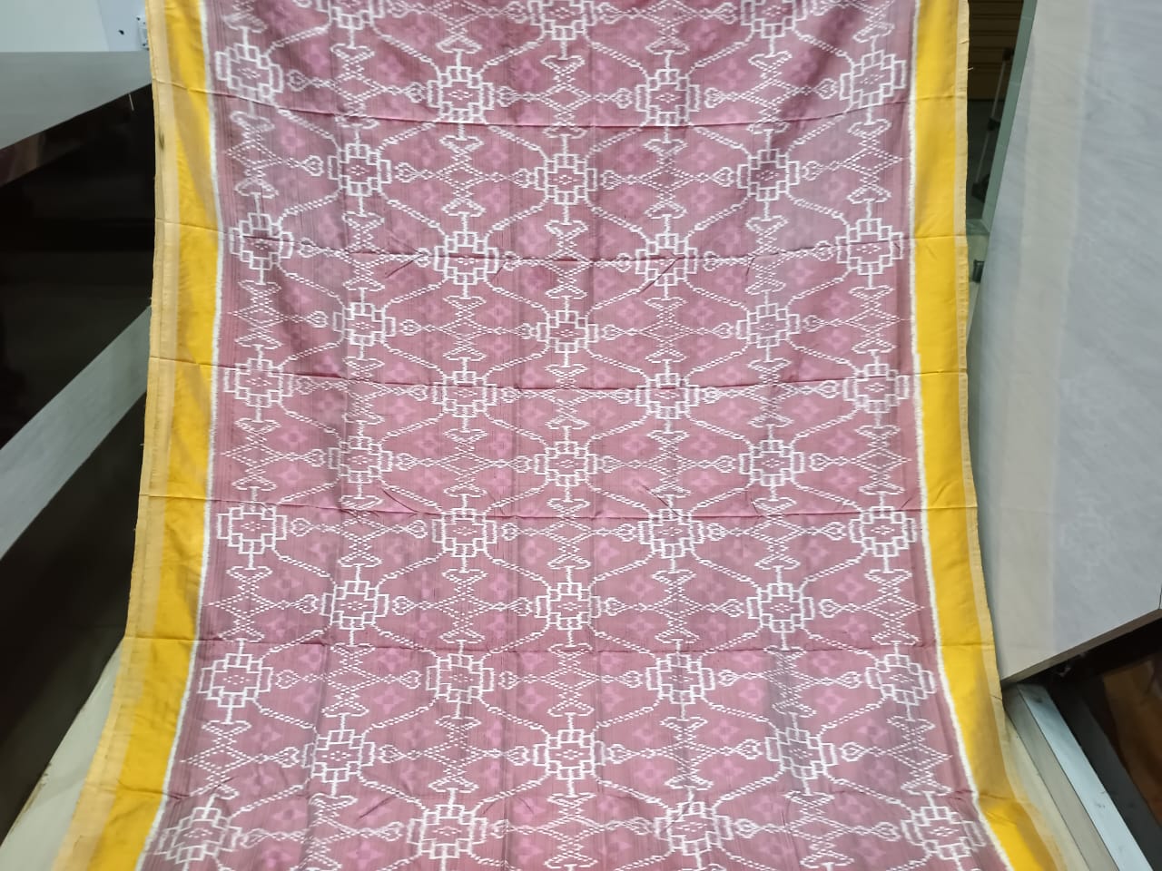 Maroon Mustard Yellow Patola Design Mulberry Silk Saree