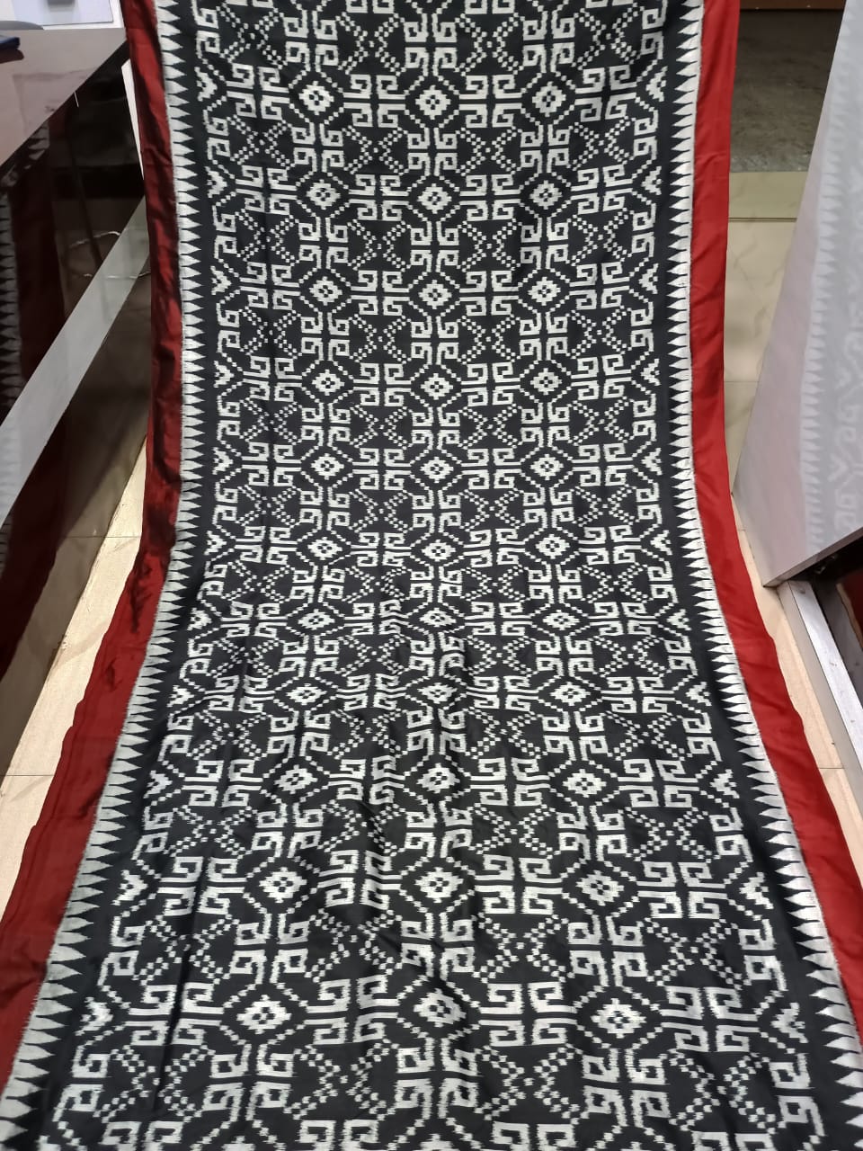 Black Maroon Telia Rumal Design Mulberry Silk Saree