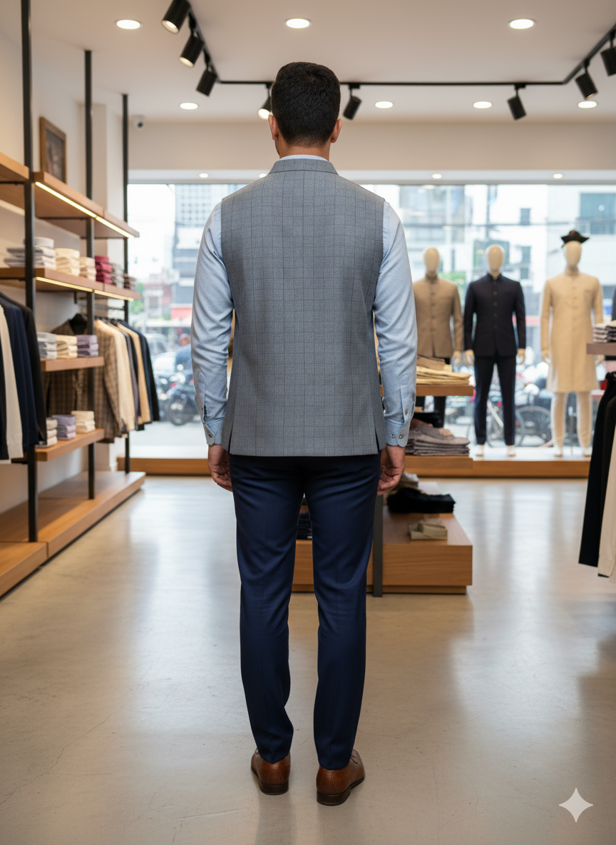 Grey Plain Office Wear Men’s Jacket