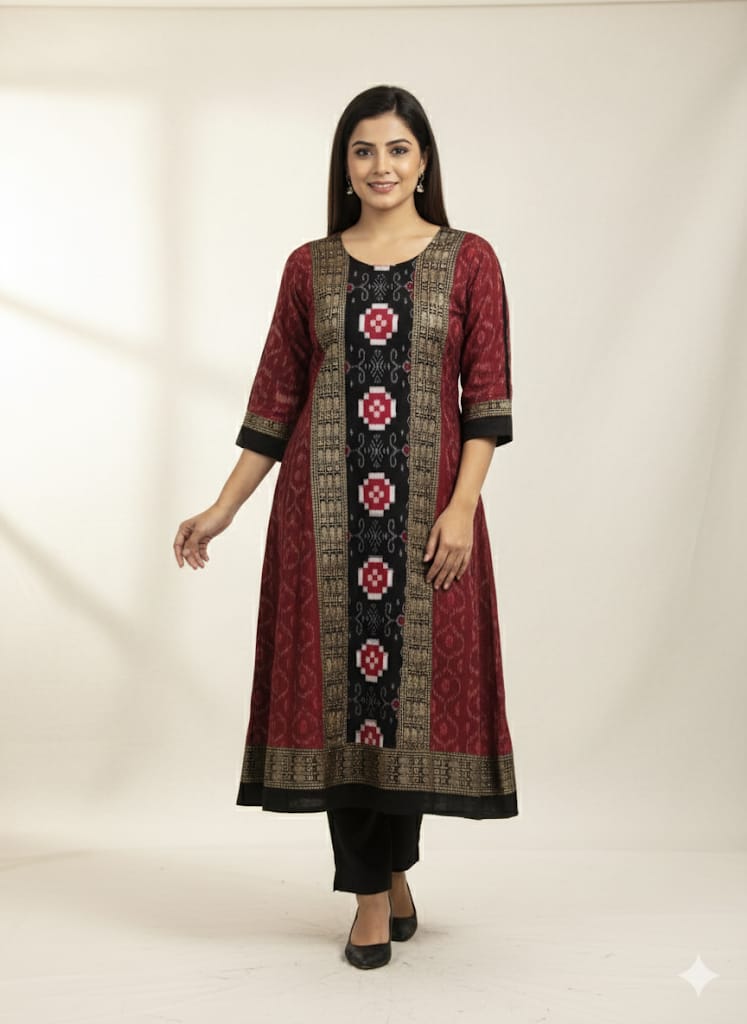 Maroon Black Pasapali Designer A-Line Anarkali