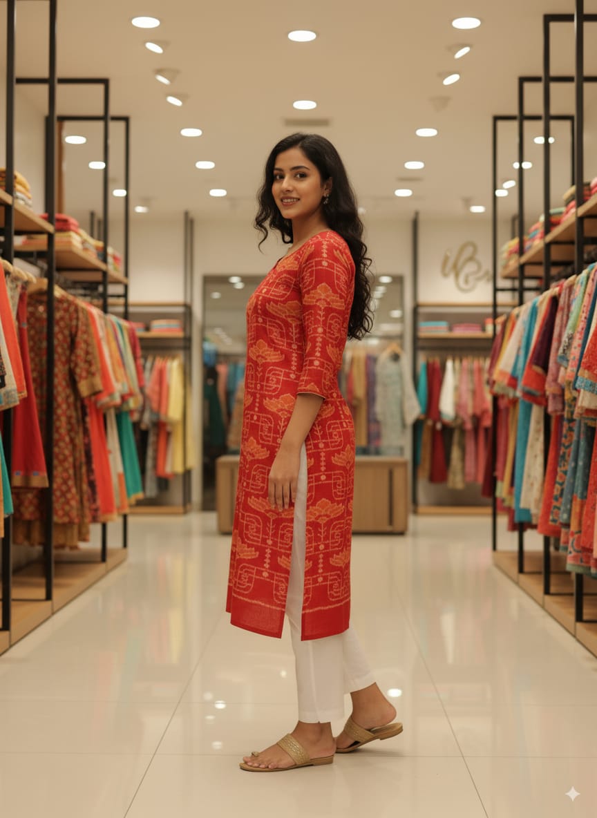 Rust Lotus Design Double Side Designer A-Line Kurti