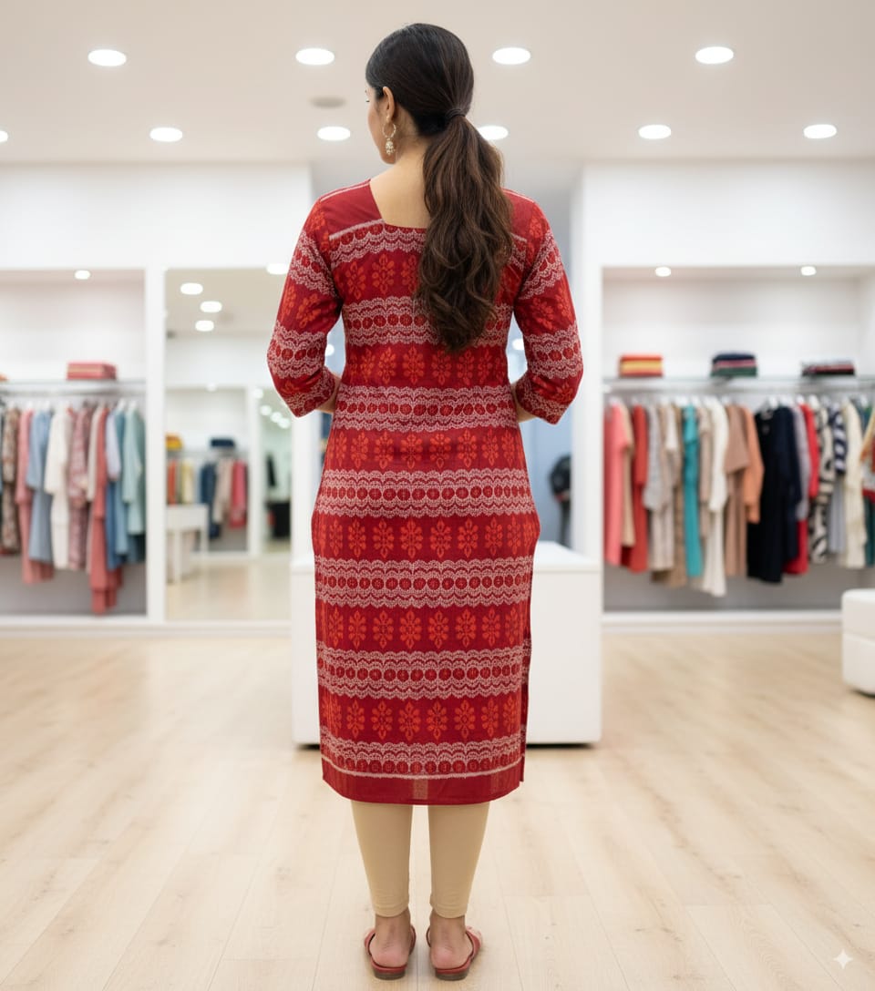 Maroon Flower Designer A-Line Kurti