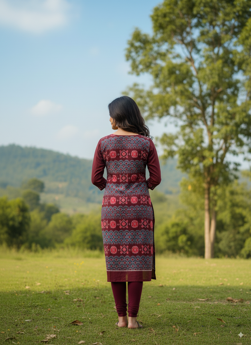 Maroon Flower Designer A-Line Kurti