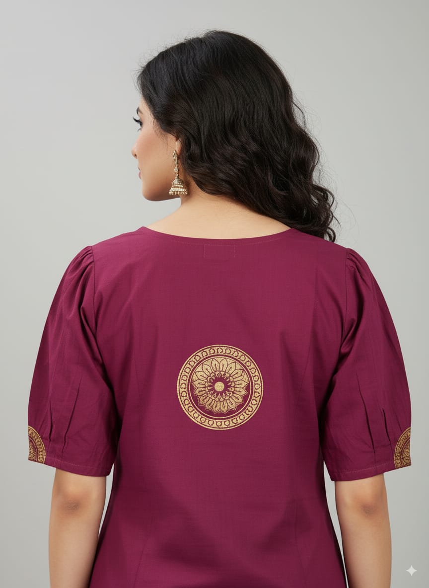 Purple Konark Temple Theme Hand Painted Pattachitra Kurti