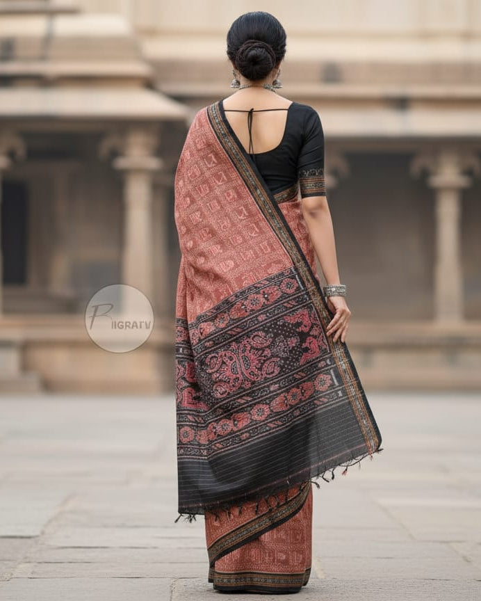 Brown Black Tribal Odisha Handloom Sambalpuri Cotton Saree