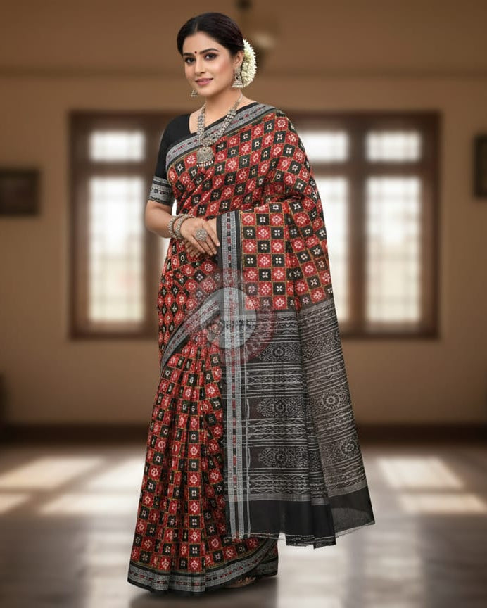 Red Black Mini Pasapali Odisha Handloom Sambalpuri Cotton