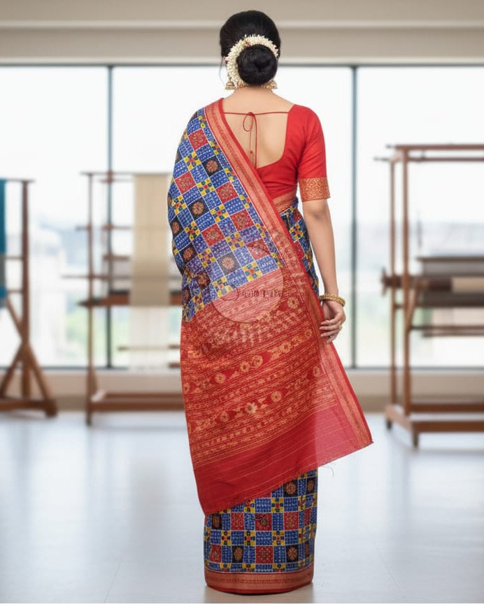 Blue Red Utkal Laxmi Odisha Handloom Sambalpuri Cotton