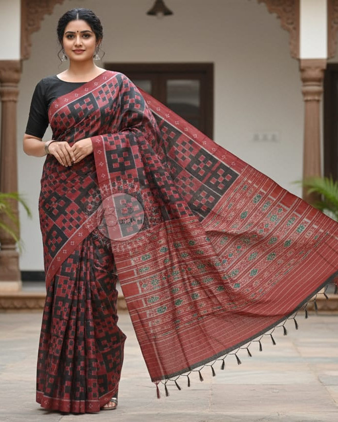 Maroon Black Pasapali Odisha Handloom Sambalpuri Cotton