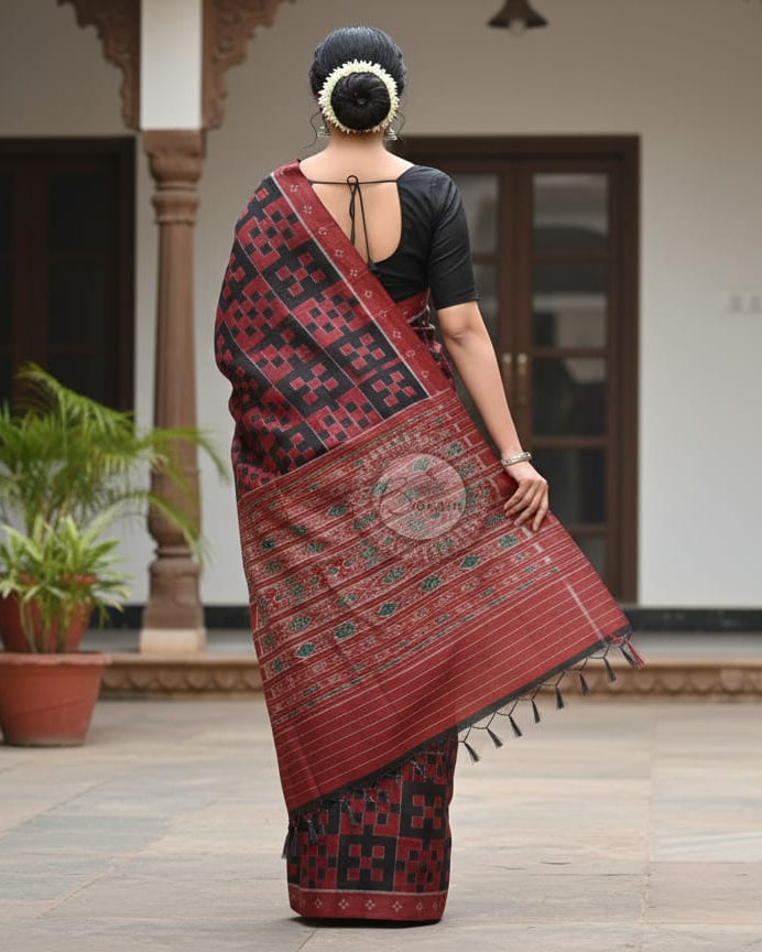Maroon Black Pasapali Odisha Handloom Sambalpuri Cotton