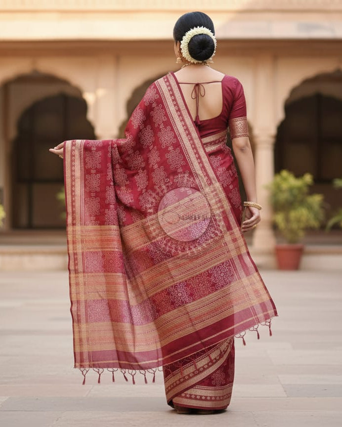 Maroon Laxmi Yantra Odisha Handloom Sambalpuri Cotton