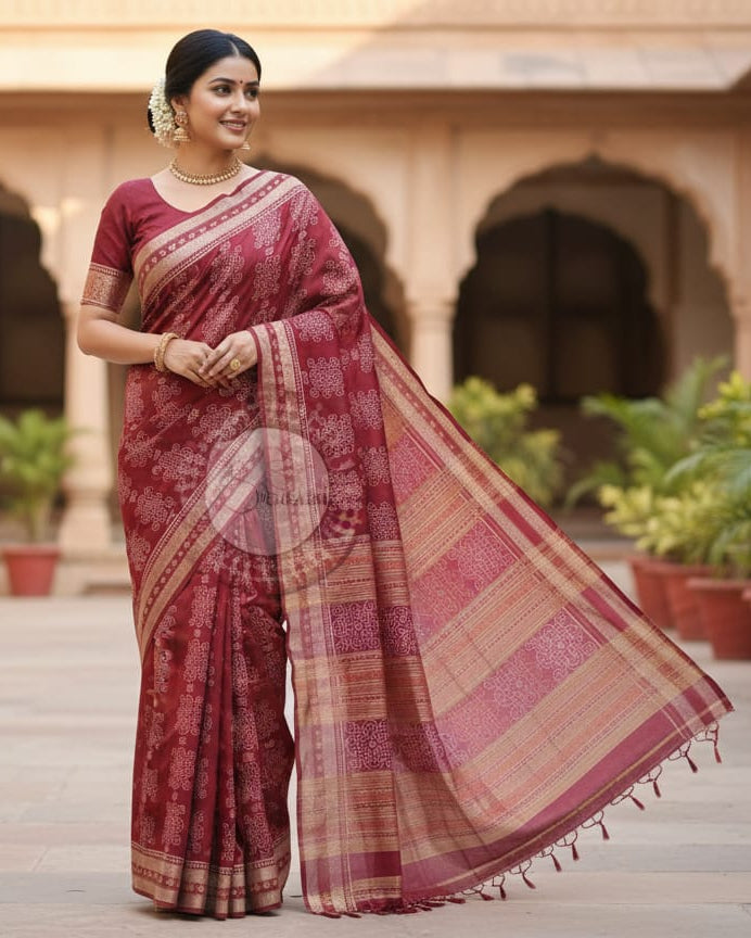 Maroon Laxmi Yantra Odisha Handloom Sambalpuri Cotton