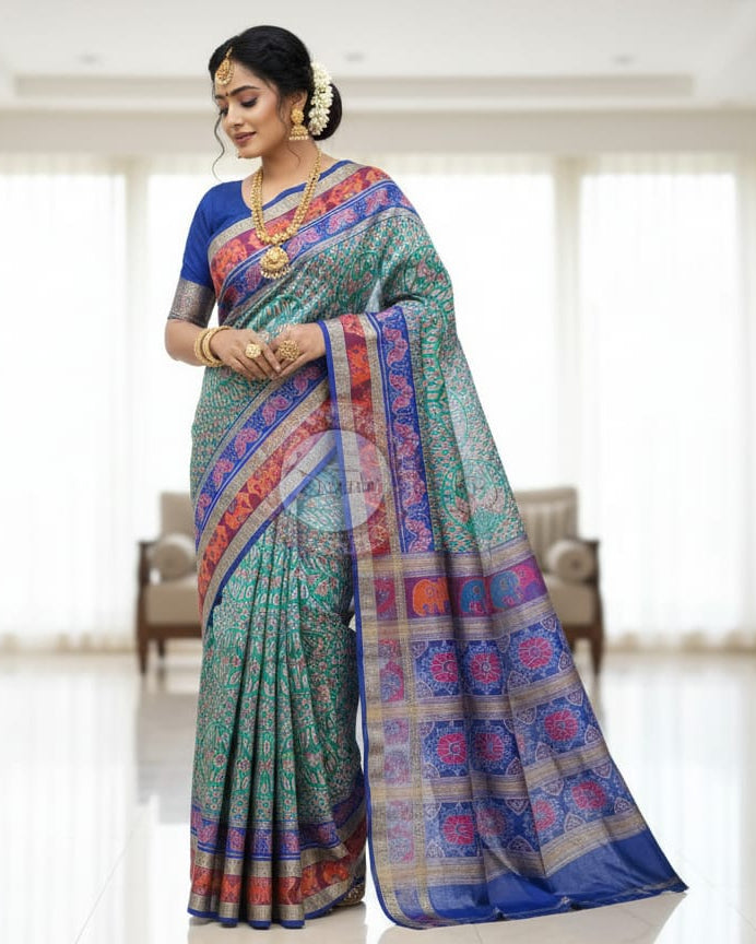 Sea Green Blue Peacock Odisha Handloom Sambalpuri Saree