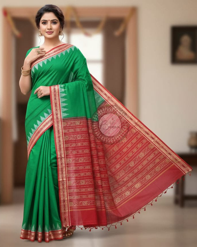 Green Maroon Handloom Sambalpuri Cotton Saree