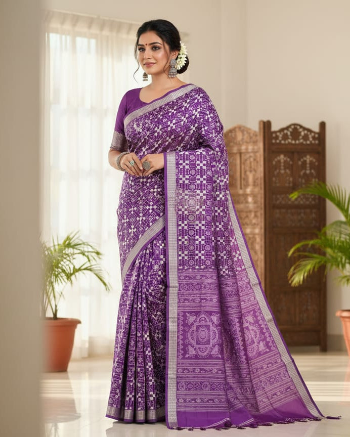 Purple Self Pasapali Design Sambalpuri Silk Saree