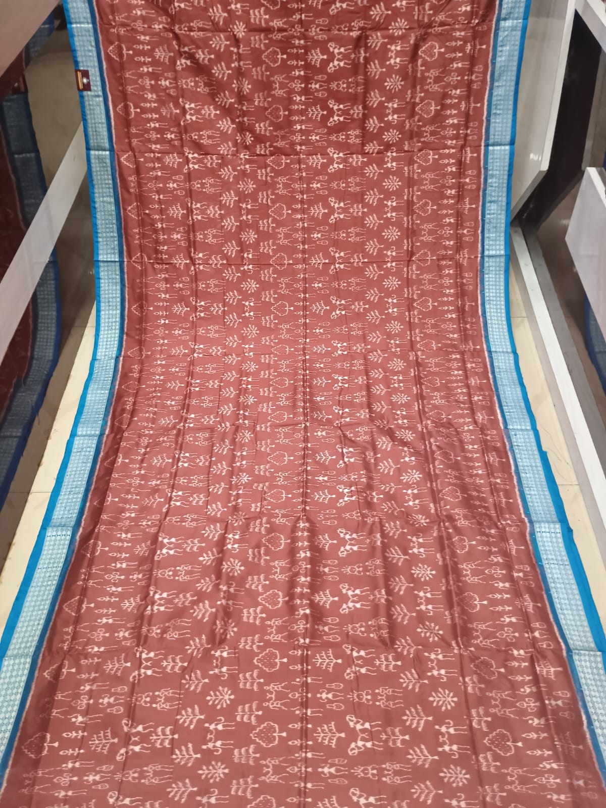 Reddish Brown Copper Sulphate Tribal And Tree Sambalpuri Silk Saree