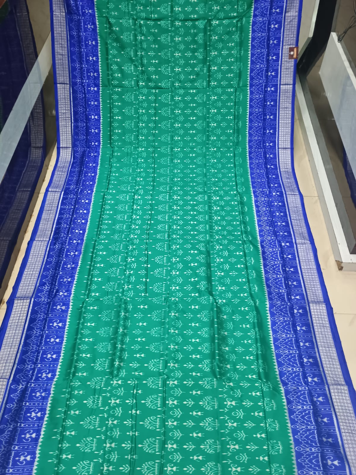 Sea Green Blue Tribal And Tree Sambalpuri Silk Saree