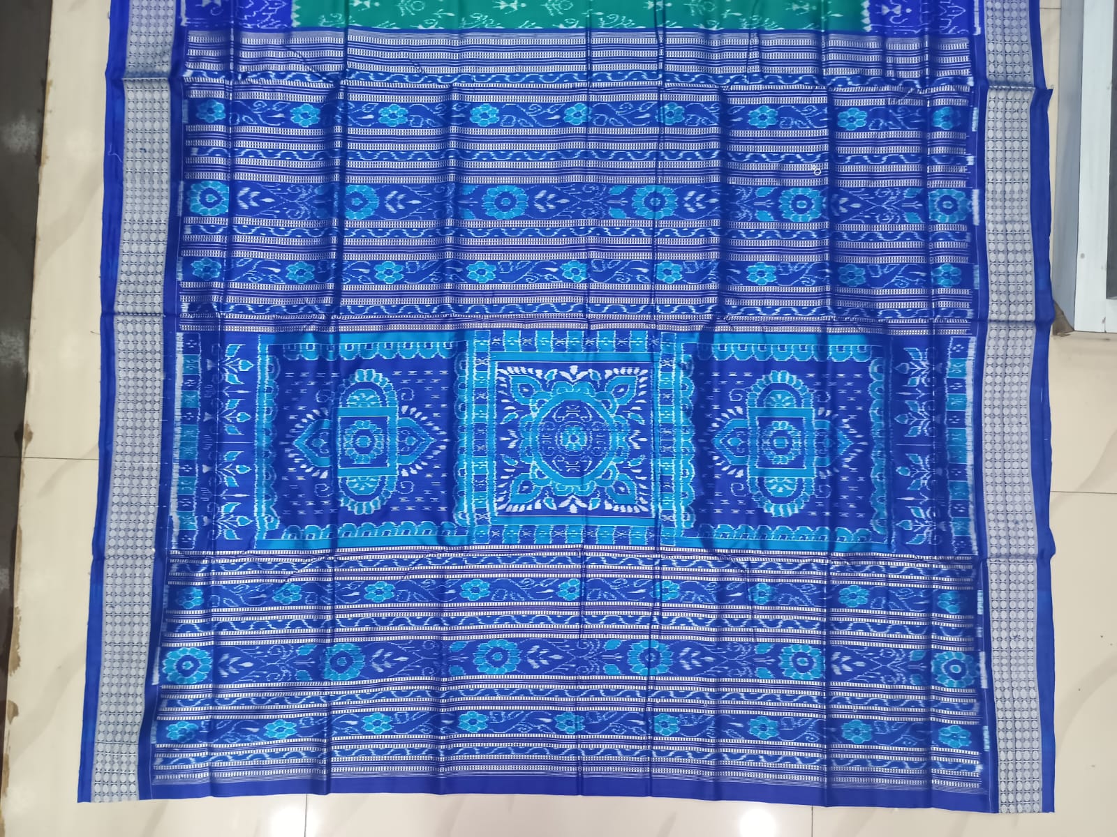 Sea Green Blue Tribal And Tree Sambalpuri Silk Saree