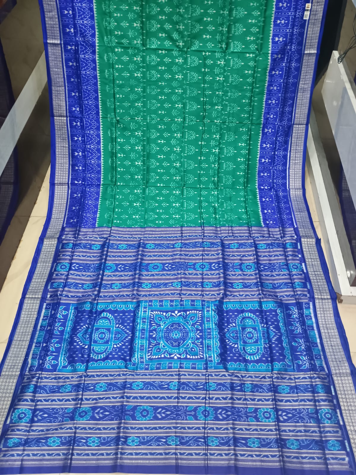 Sea Green Blue Tribal And Tree Sambalpuri Silk Saree