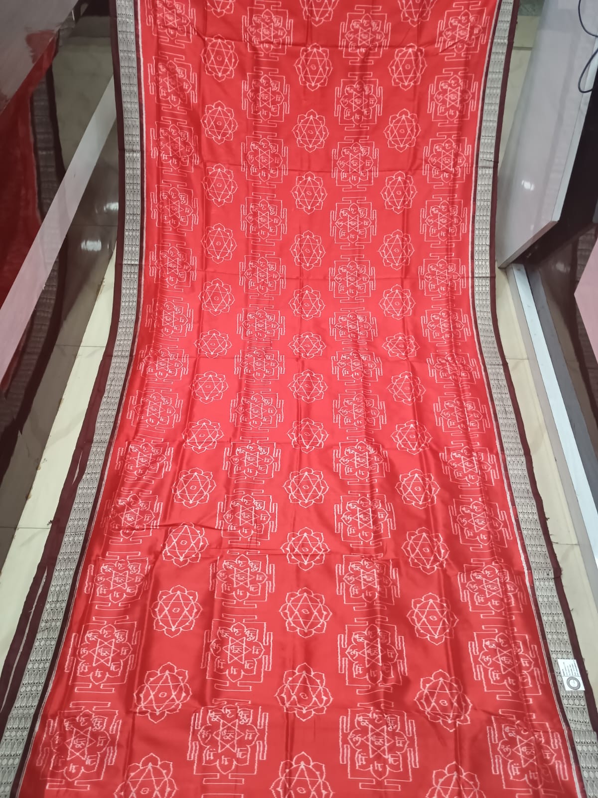 Red Coffee Sri Yantra Sambalpuri Silk Saree
