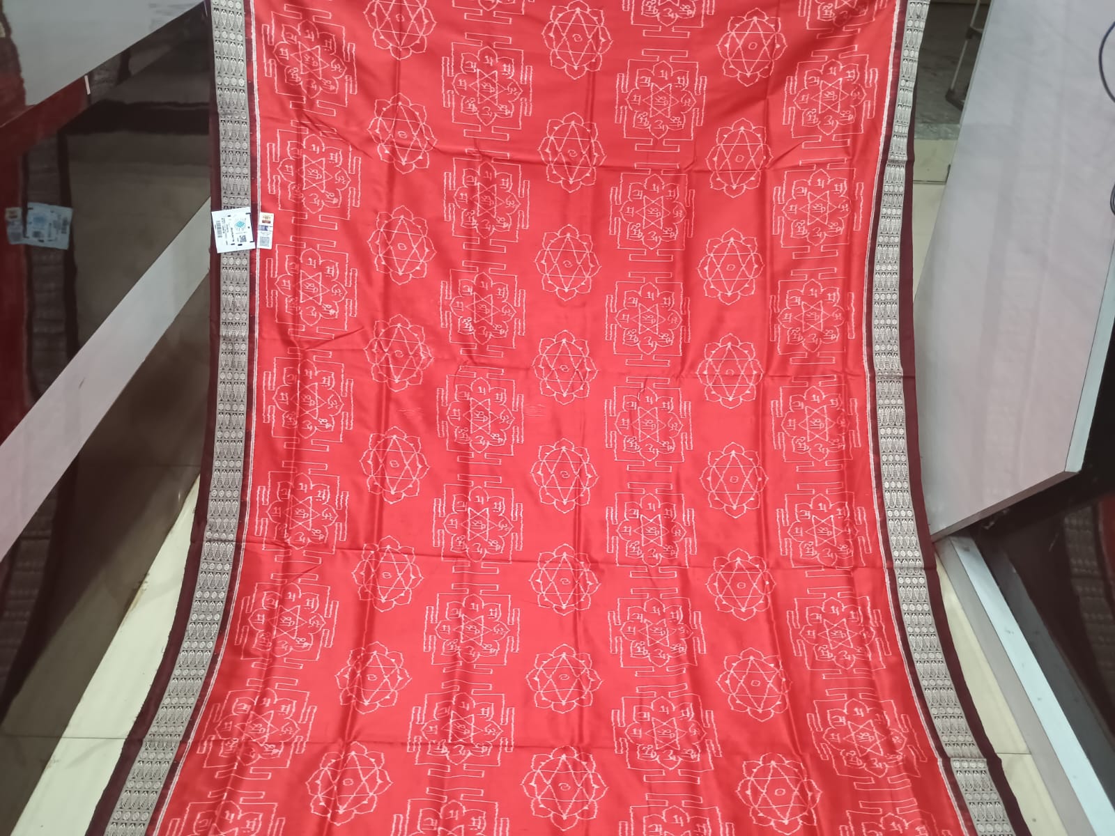 Red Coffee Sri Yantra Sambalpuri Silk Saree