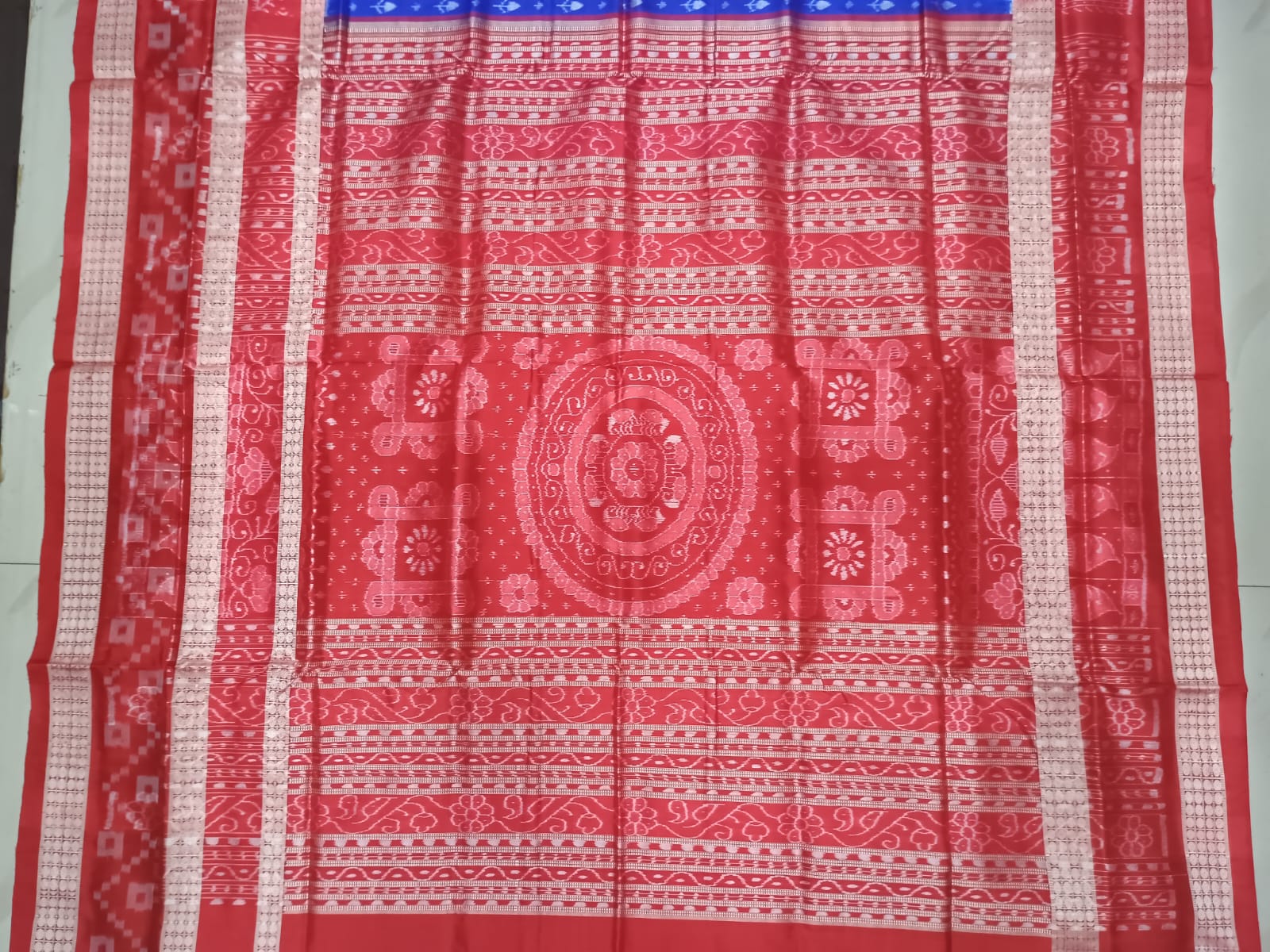Blue Red Kadhi Design Sambalpuri Silk Saree