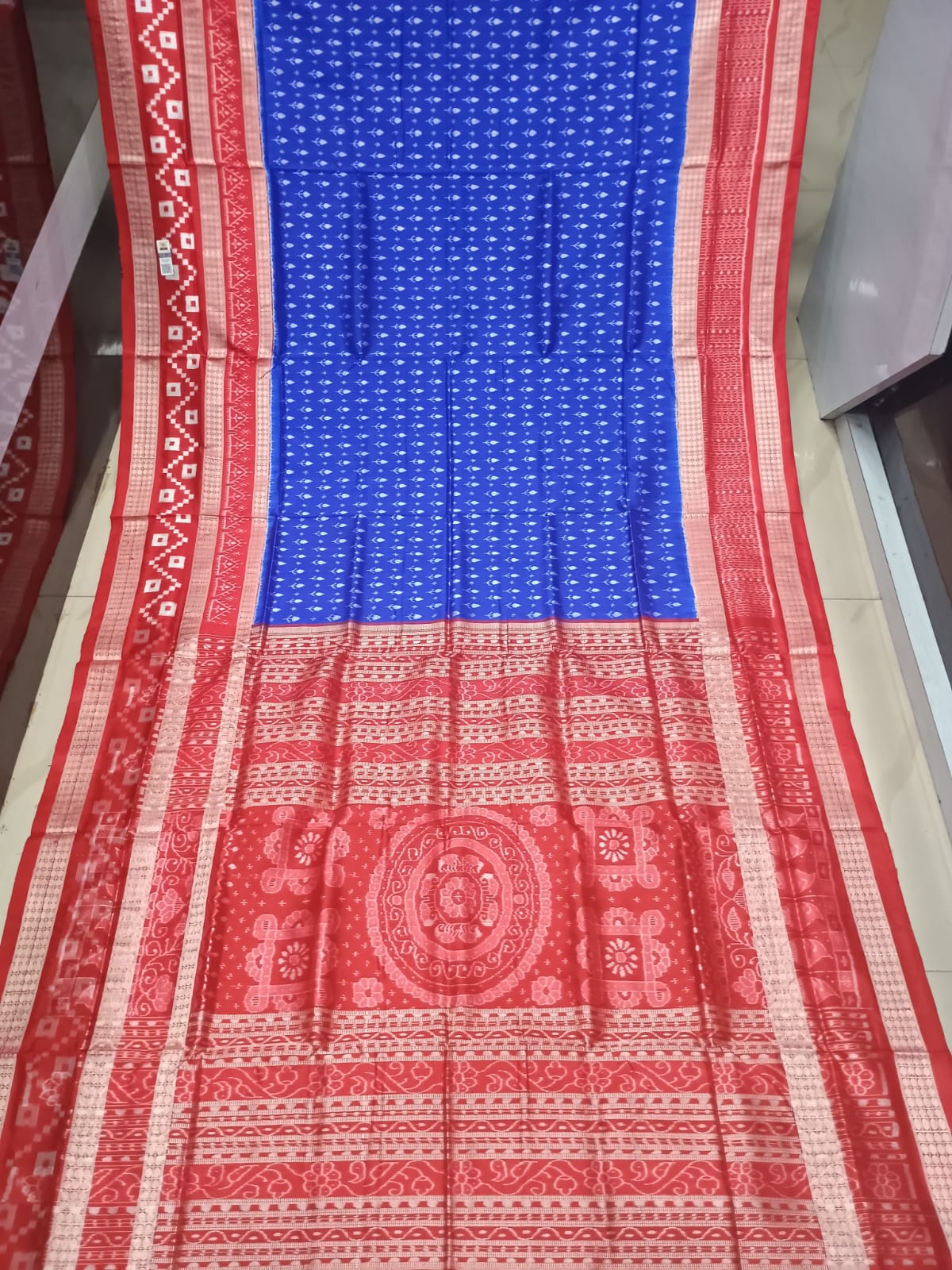 Blue Red Kadhi Design Sambalpuri Silk Saree