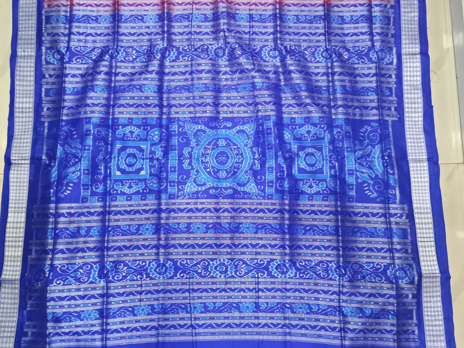 Red Blue Tribal And Tree Design Sambalpuri Silk Saree