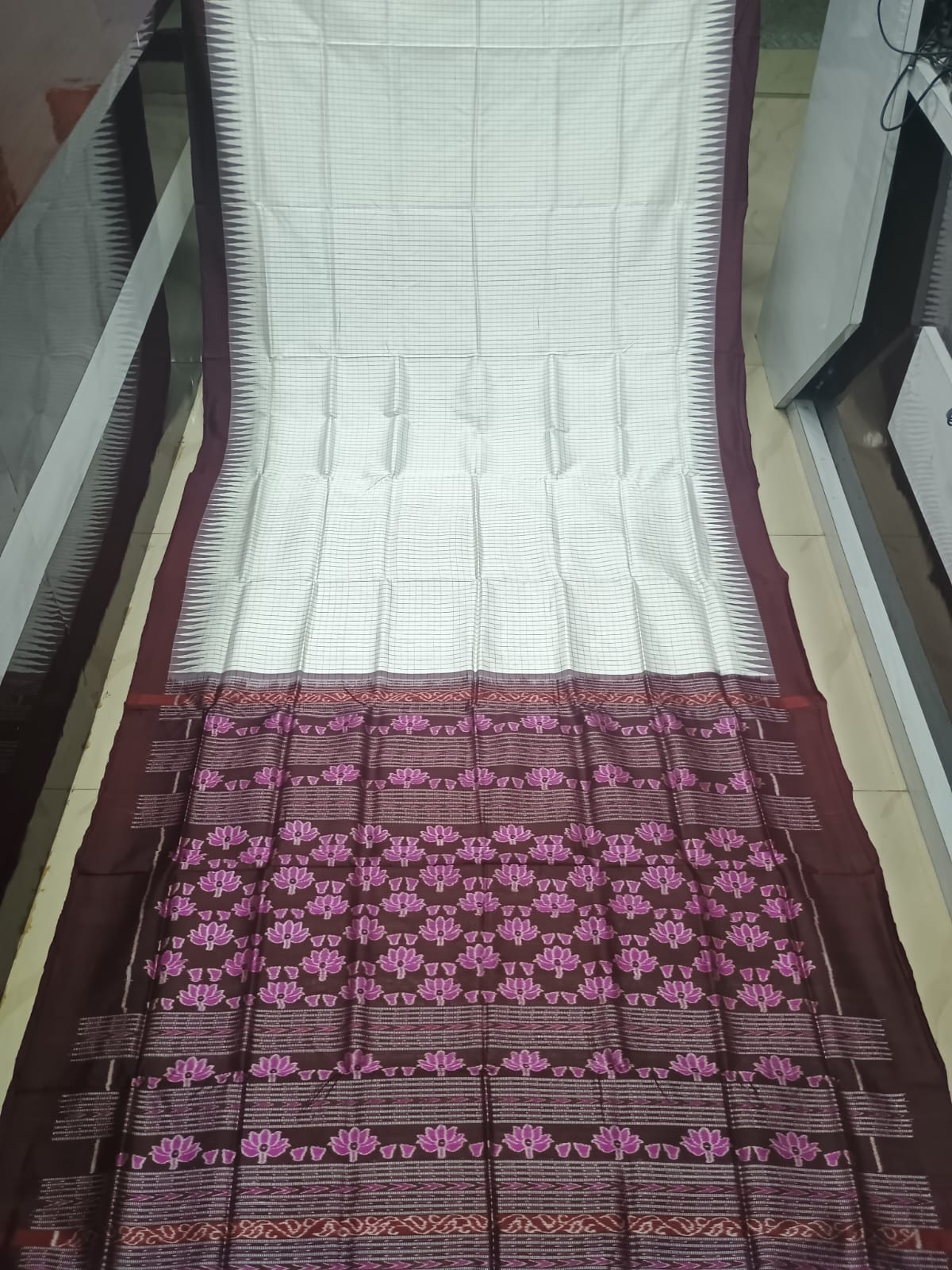 White Coffee Sachipar Design Sambalpuri Silk Saree