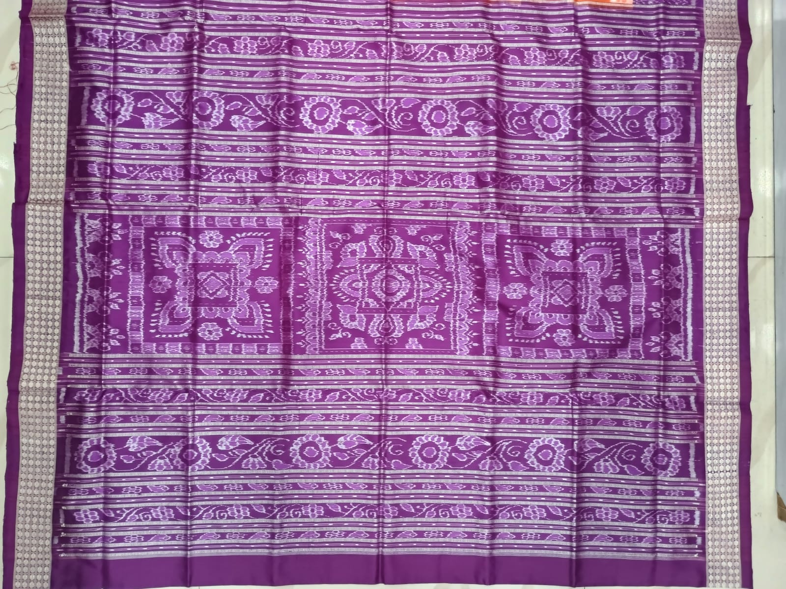Orange Purple Pasapali Design Sambalpuri Silk Saree