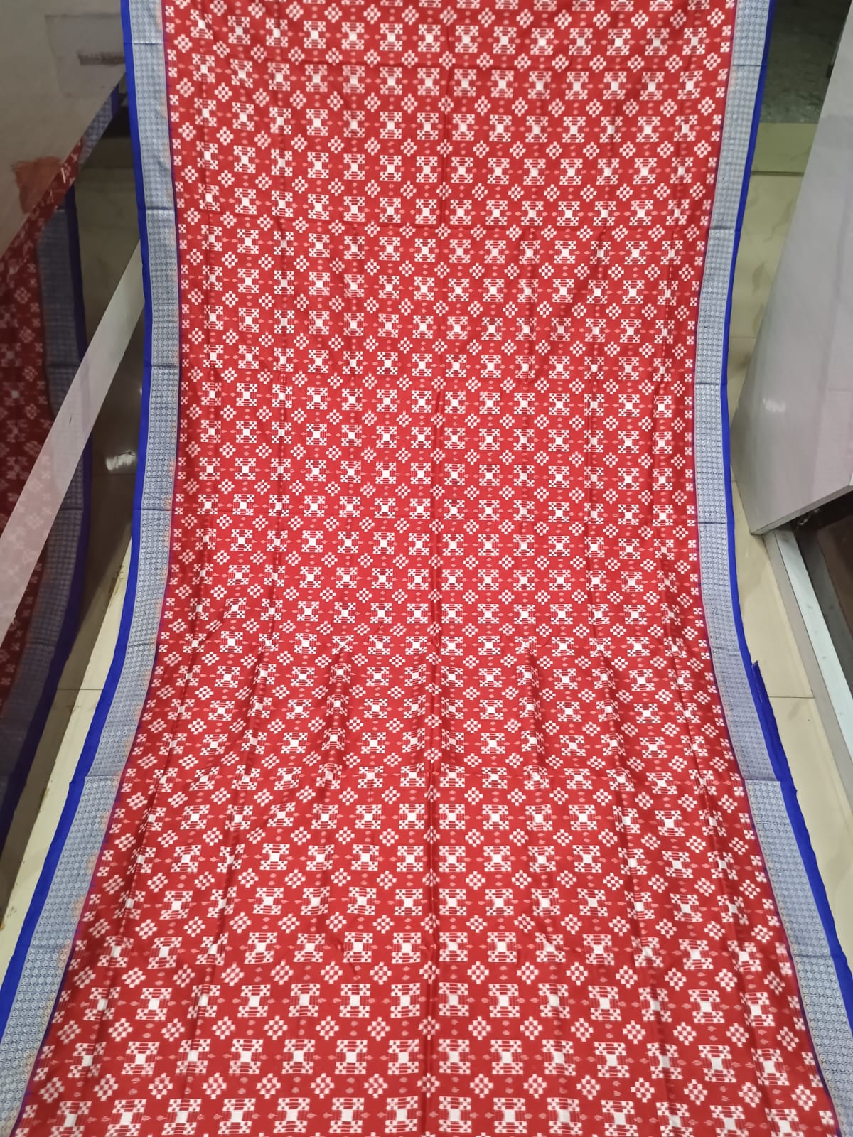 Red Blue Pasapali Design Sambalpuri Silk Saree