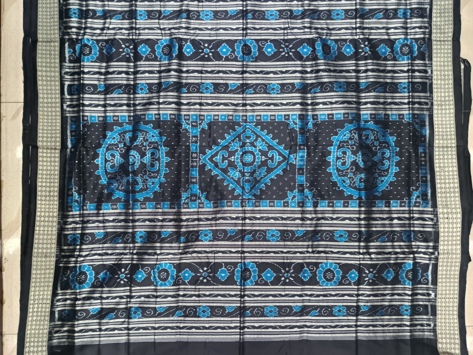 White Black Aswini Design Sambalpuri Silk Saree