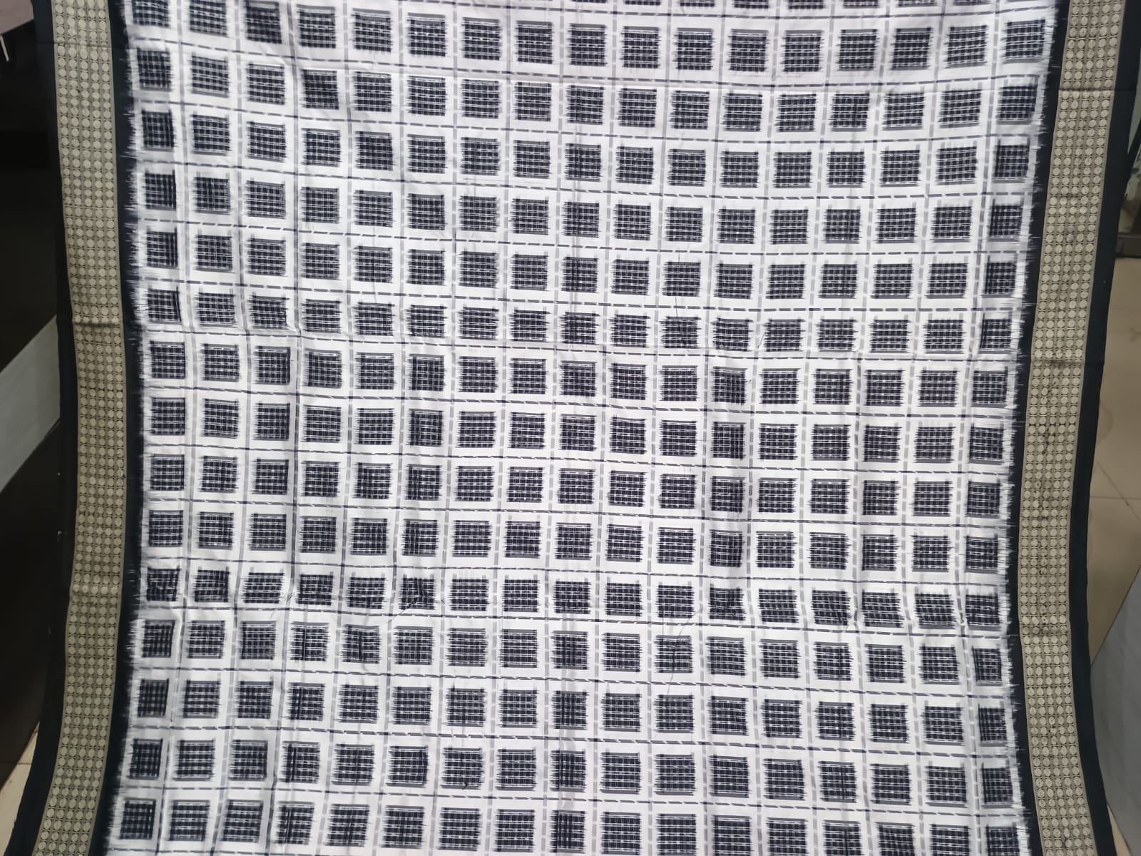 White Black Aswini Design Sambalpuri Silk Saree