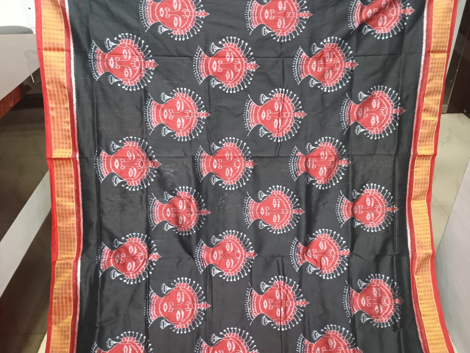 Black Red Odishi Face Half Tissue Sambalpuri Silk Saree