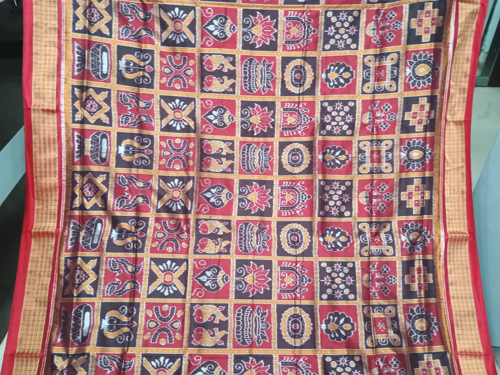 Bronze Red Nabakothi Half Tissue Sambalpuri Silk Saree