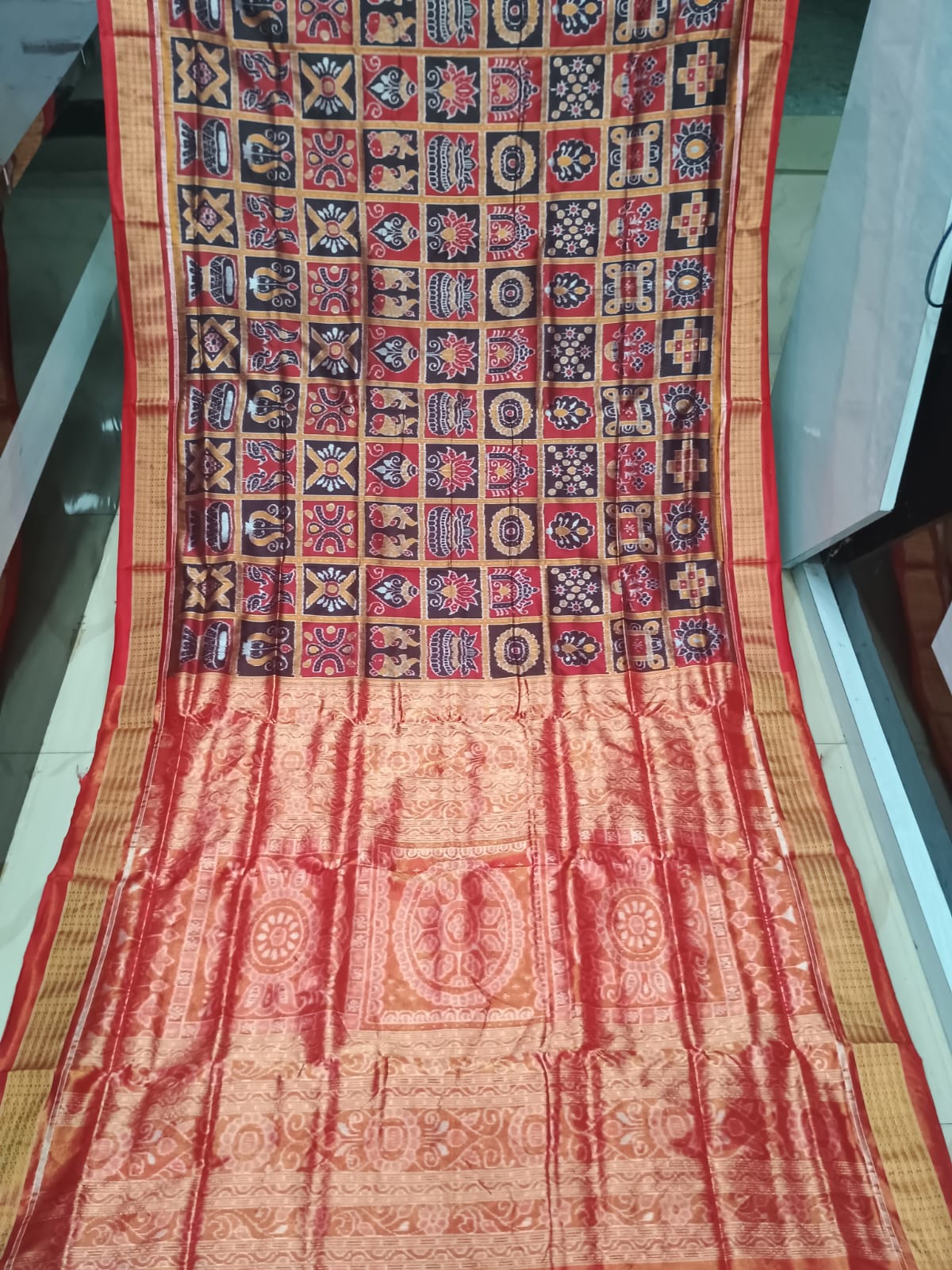 Bronze Red Nabakothi Half Tissue Sambalpuri Silk Saree