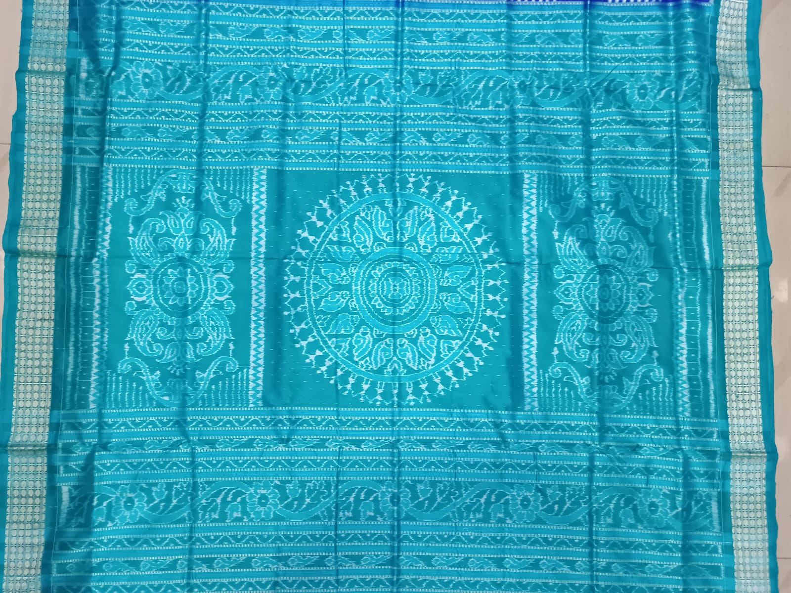Blue Copper Sulphate Pasapali And Birds Design Sambalpuri Silk Saree