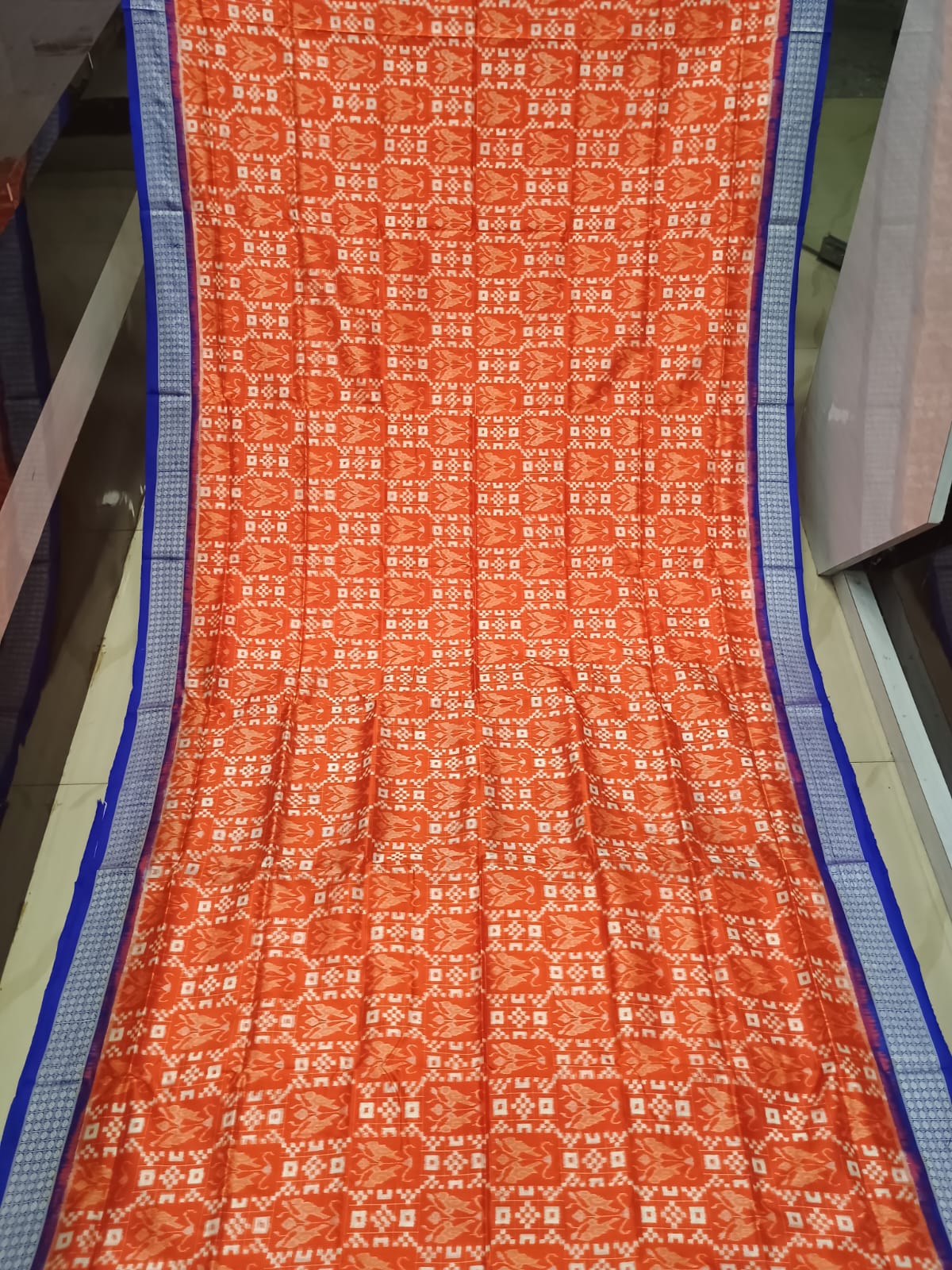 Orange Blue Pasapali And Birds Design Sambalpuri Silk Saree