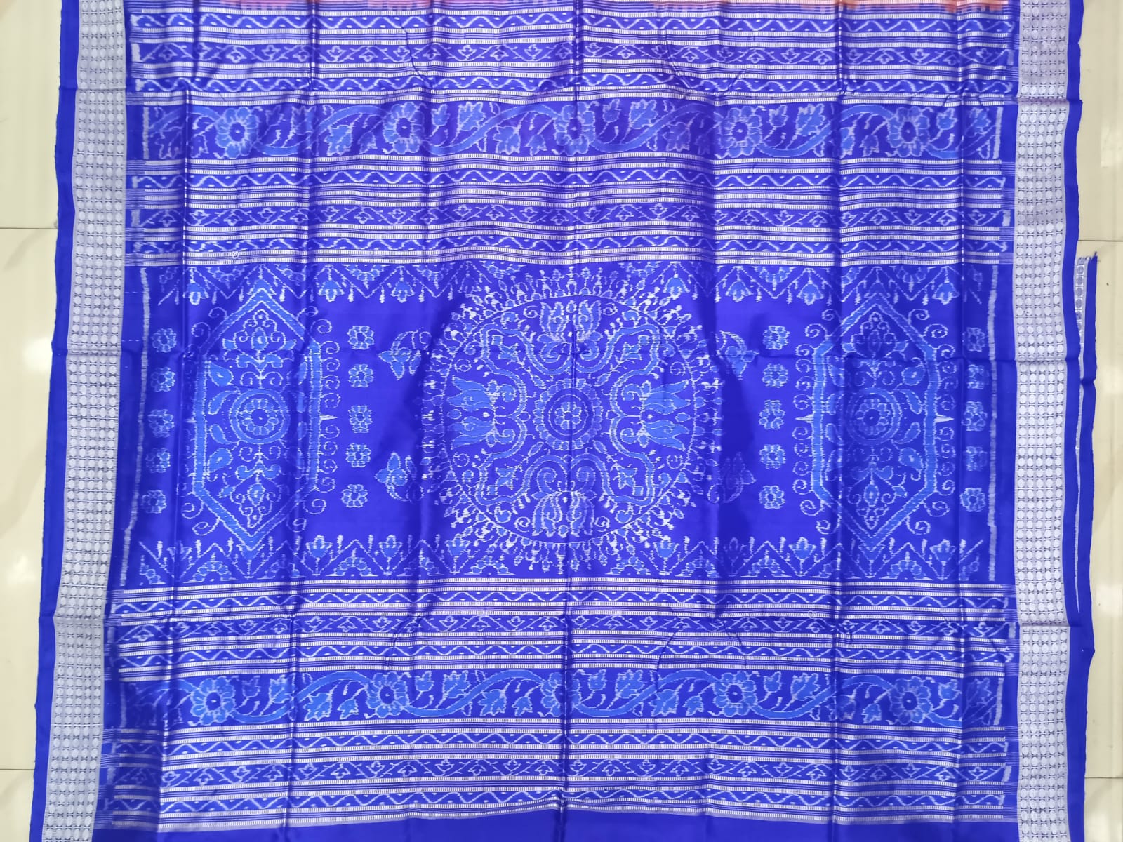 Orange Blue Pasapali And Birds Design Sambalpuri Silk Saree