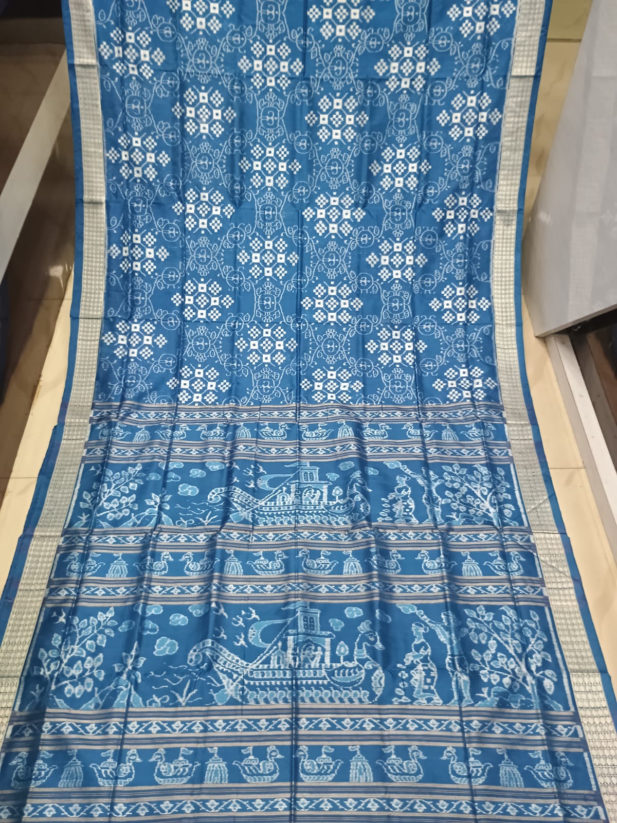 Indigo Blue Pasapali And Tribal Design Sambalpuri Silk Saree