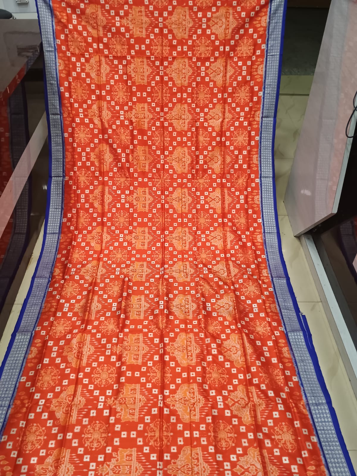 Orange Blue Pasapali And Animal Design Sambalpuri Silk Saree