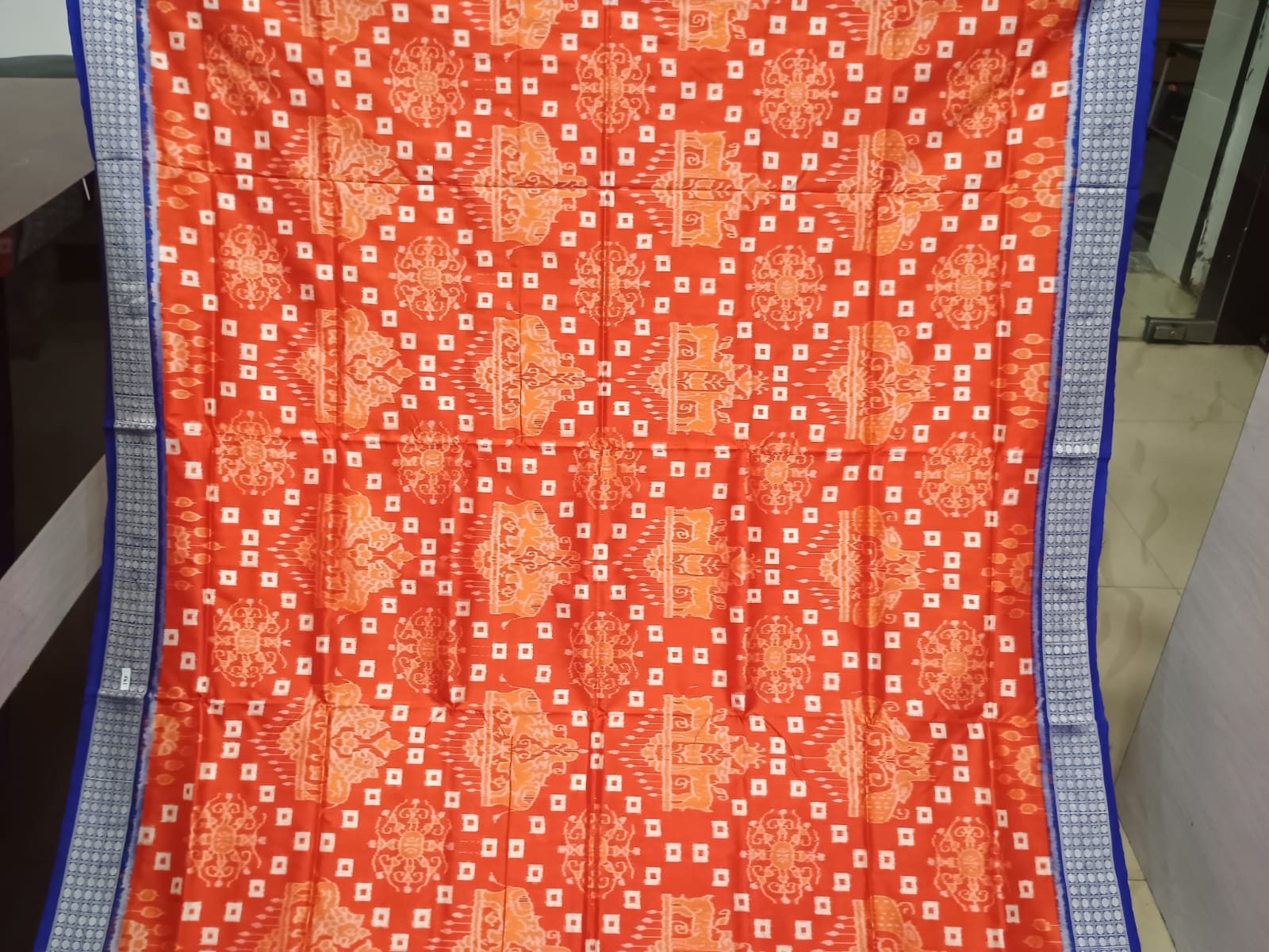 Orange Blue Pasapali And Animal Design Sambalpuri Silk Saree