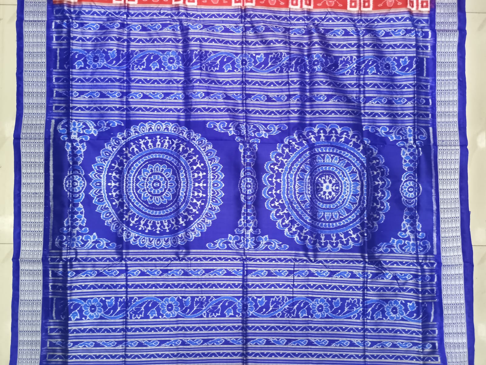 Red Blue Pasapali And Birds Design Sambalpuri Silk Saree